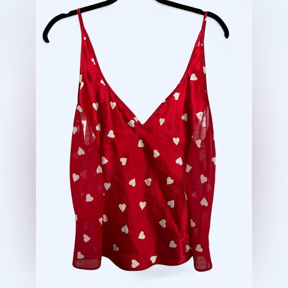 Morgan Taylor Intimates red satin lingerie tank top with white hearts M - Picture 1 of 7